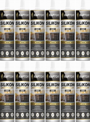 12szt Silikon RAPTOR uniwersalny Szary 280ml