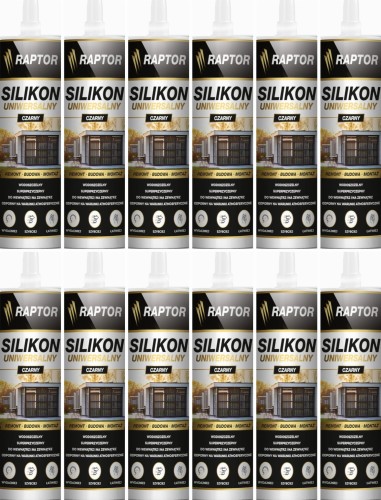 12szt Silikon RAPTOR uniwersalny Czarny 280ml