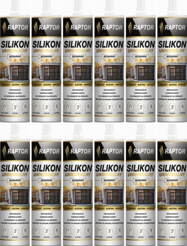 12szt Silikon RAPTOR uniwersalny Bezbarwny 280ml