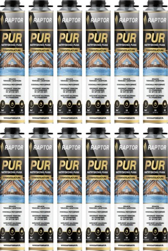 12szt Piana termoizolacyjna natryskowa do ociepleń PUR Raptor 750ml dwie dysze