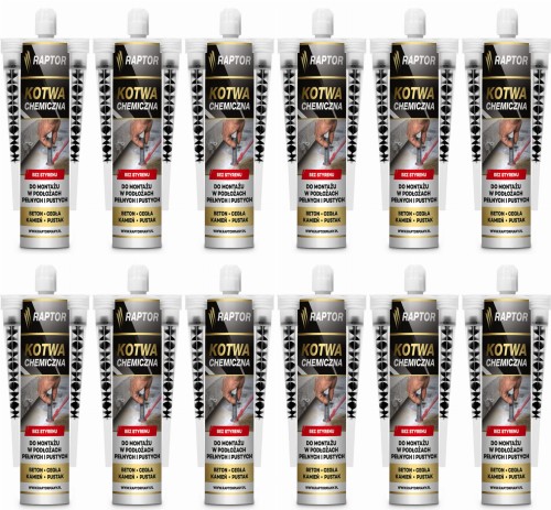 12szt Kotwa Chemiczna RAPTOR 300ML BEZ STYRENU PESF - Dwa mieszacze