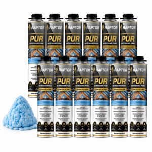 12szt Piana termoizolacyjna natryskowa do ociepleń PUR Raptor 750ml dwie dysze